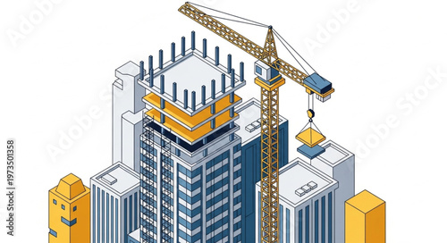Tower Crane Over High Rise Building Under Construction.