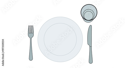 Table setting with plate utensils. Vector Illustrations. EPS Editable