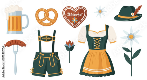 Traditional German Oktoberfest Clothing Accessories. Vector Illustrations. EPS Editable