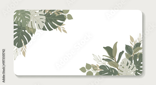 Tropical green leaves on white background. Vector Illustrations. EPS Editable