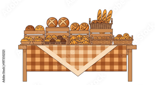 Variety of freshly baked bread types 1. Vector Illustrations. EPS Editable