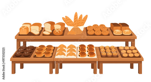 Variety of freshly baked bread types. Vector Illustrations. EPS Editable