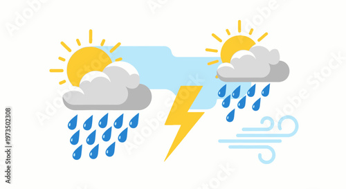 Weather forecast with rain and sun. Vector Illustrations. EPS Editable