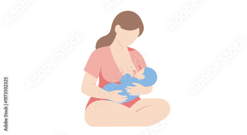 Woman Breastfeeding Baby Nursing Mother. Vector Illustrations. EPS Editable