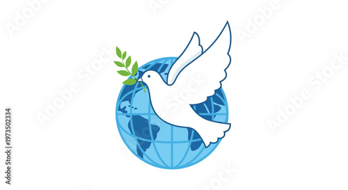 White dove holding green olive branch. Vector Illustrations. EPS Editable