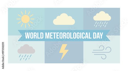 World Meteorological Day weather forecast icons. Vector Illustrations. EPS Editable