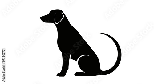 Black dog sitting profile view.