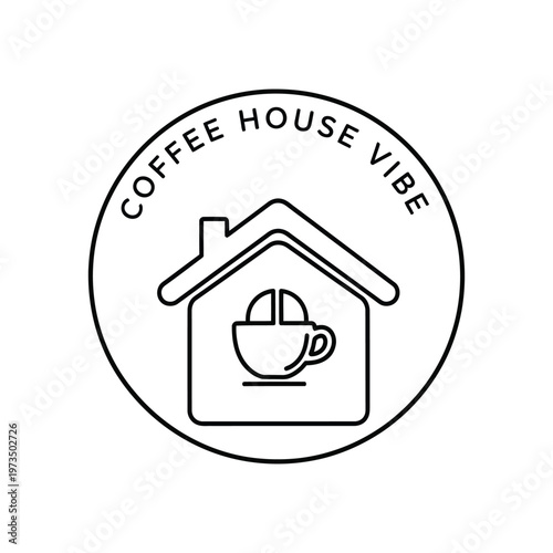 Coffee Cup Inside House Home Brewing Cafe Concept Line Art Vector illustration.