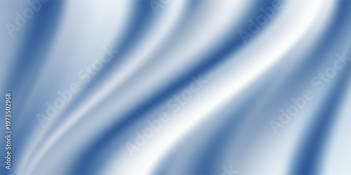 Abstract blue white luxury fabric wave background with copy space. Smooth liquid wave. Elegant shiny silk satin texture. Suit for wallpaper, cover, header, desktop, web, flyer. Vector illustration