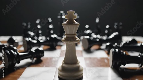 Wallpaper Mural White chess king standing tall on a chessboard surrounded by fallen black chess pieces strategy Torontodigital.ca
