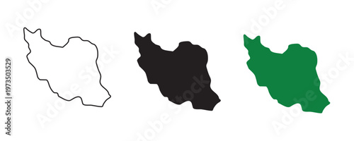 Iran map variations white black and green outlines geographic representation