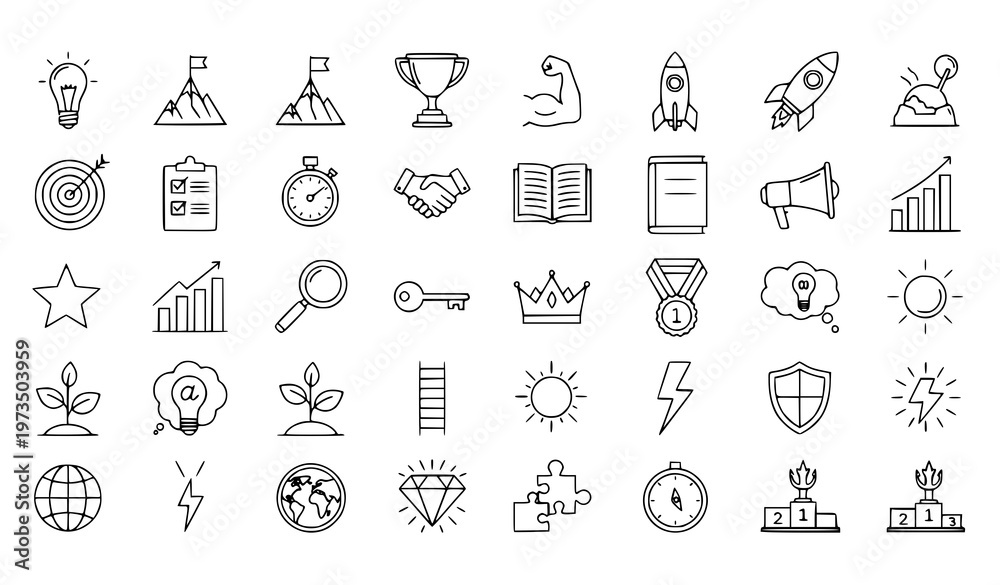Naklejka premium A collection of line art icons representing business and success concepts