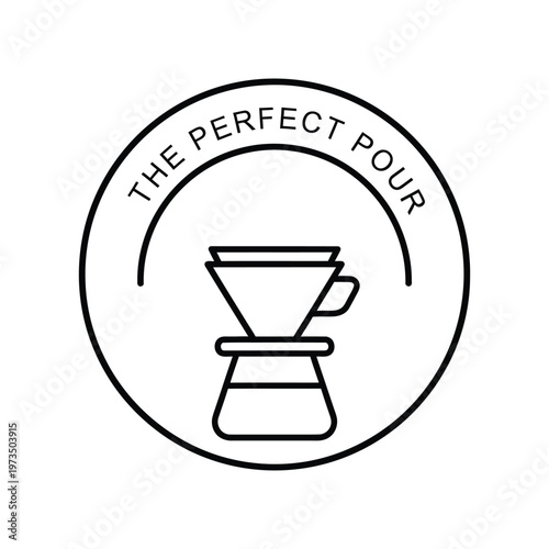 Perfect Pour Circle Logo with Coffee Dripper Line Art Vector illustration.