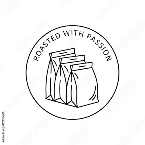 Three Coffee Pouches Packaging Design Concept Line Art Vector illustration.