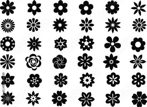 Hand drawn floral elements set. Big set of icons for wedding, congratulation card, poster, coloring page.