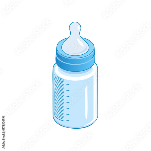 Isometric baby feeding bottle blue line art icon
