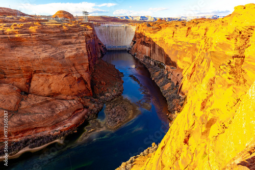 Vivid Sunset View of Glen Canyon Dam and Colorado River in Page Arizona