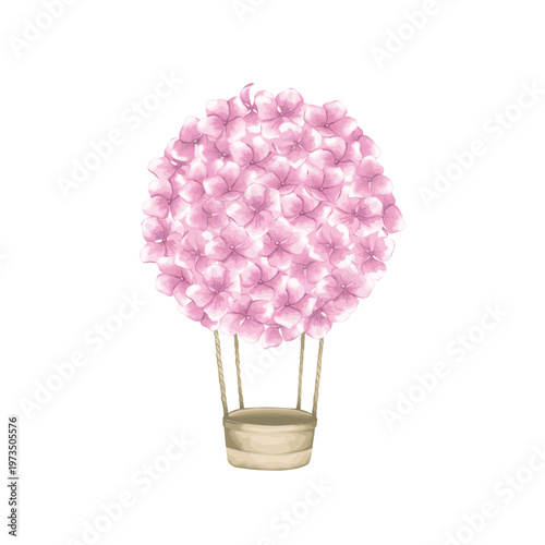 Floral hot air balloon. Vector cute  illustration on white background