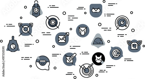 Cyber security and communication icons set with email encryption messaging privacy protection and secure digital interaction symbols vector illustration