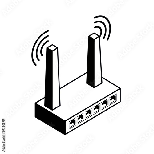 Isometric Router Illustration - Wireless Network Connectivity and Modern Technology.