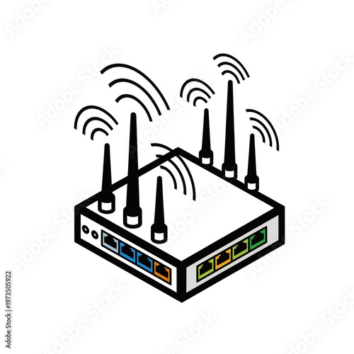 Wireless Router Illustration with Antennas Emitting Signals.