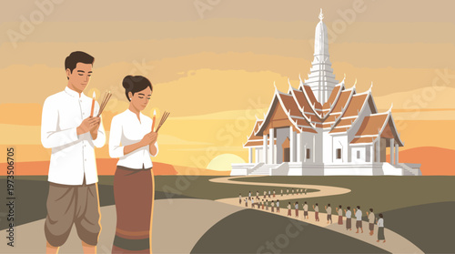 Visakha Bucha Day Ceremony with Temple and People