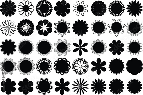 Flowers icon set. Flowers isolated on transparent background. Flowers in modern simple. Cute round flower plant nature collection. Vector illustrator.