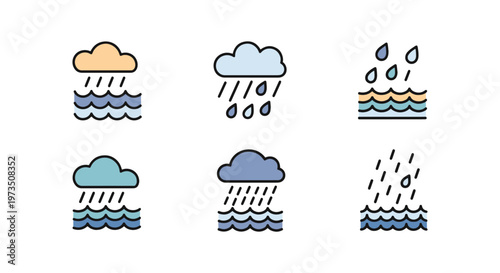 Rain over Sea Line art vector clean colorful abstract