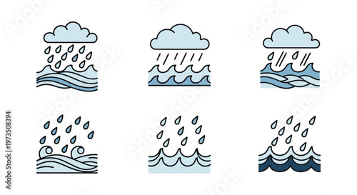 Rain over Sea Line art vector simple abstract creative