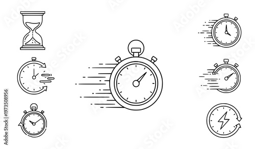 A set of vector icons depicting various time and speed concepts