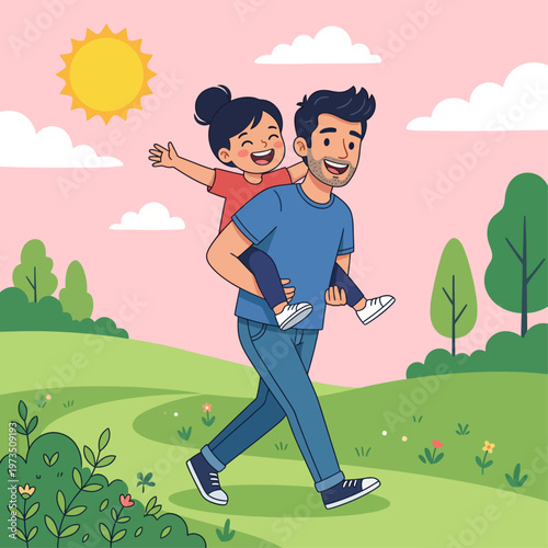 Father Giving Daughter Piggyback Ride