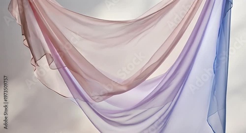 Ethereal Flowing Gradient Fabric: Soft Pastel Chiffon Drape with Delicate Transparency