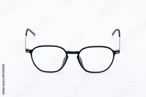 Stylish black frame eyeglasses on the white background.