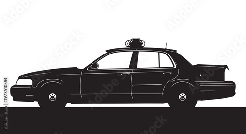 Black taxi cab silhouette, vector car icon, transportation illustration, side view