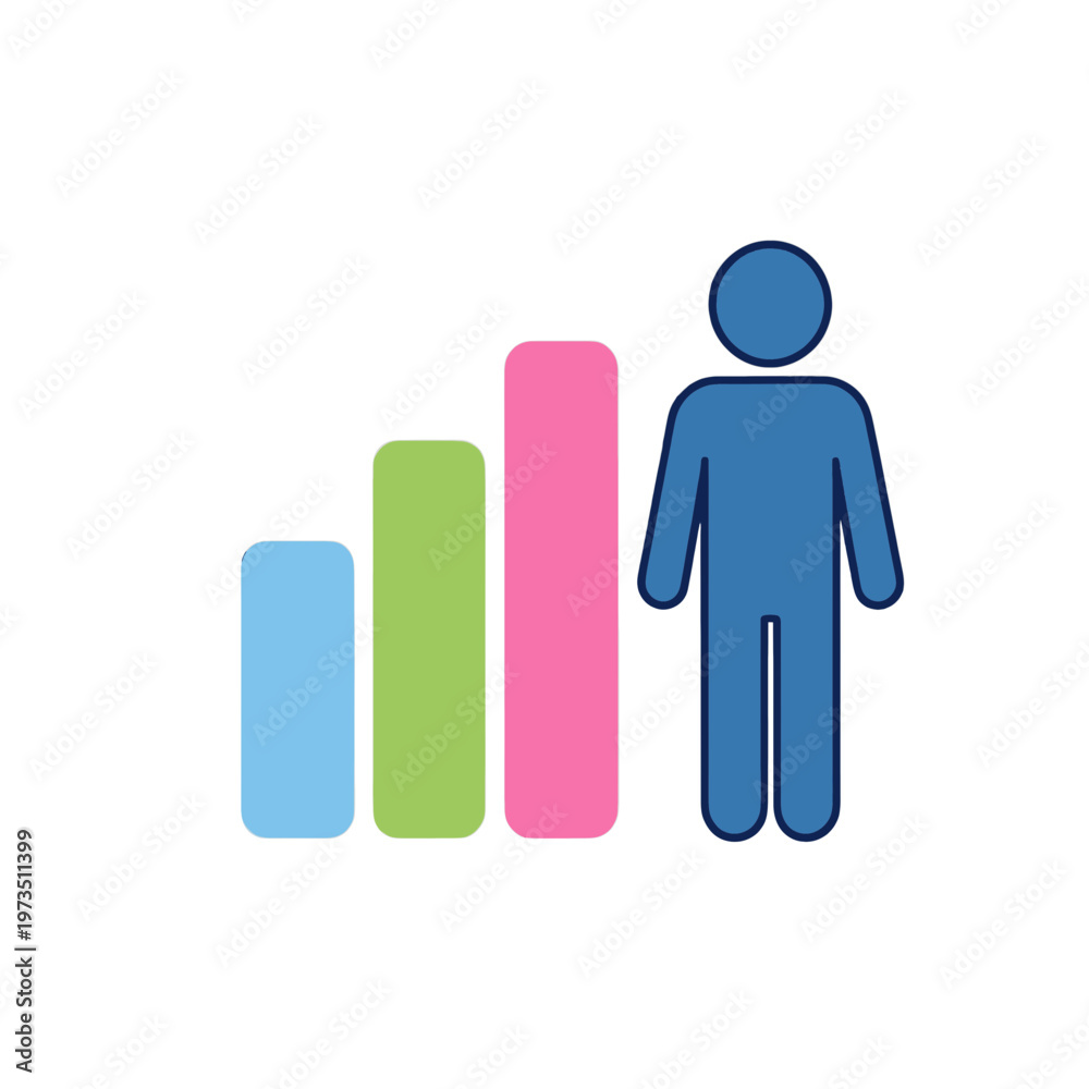 Fototapeta premium Colorful Bar Graph Vector Icon with Human Figure