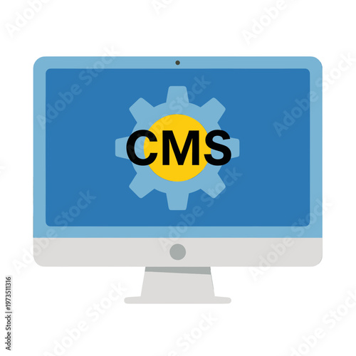 CMS UI Icon with Gear Symbol on Computer Screen