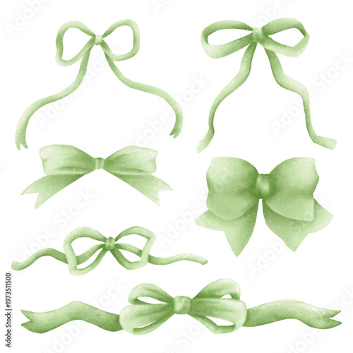 Pastel green watercolor bow ribbon collection set.eps