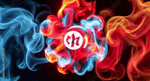 Vibrant Fire and Ice Smoke Abstract with Central Logo | Hot & Cold Energy Design
