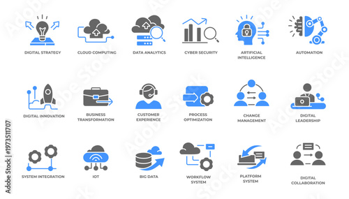 Digital Transformation and Future Industry 4.0 Icon Set Glyph Vector Illustration Editable