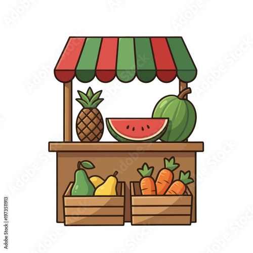 Fruit Stand Vector Icon with Watermelon Pineapple