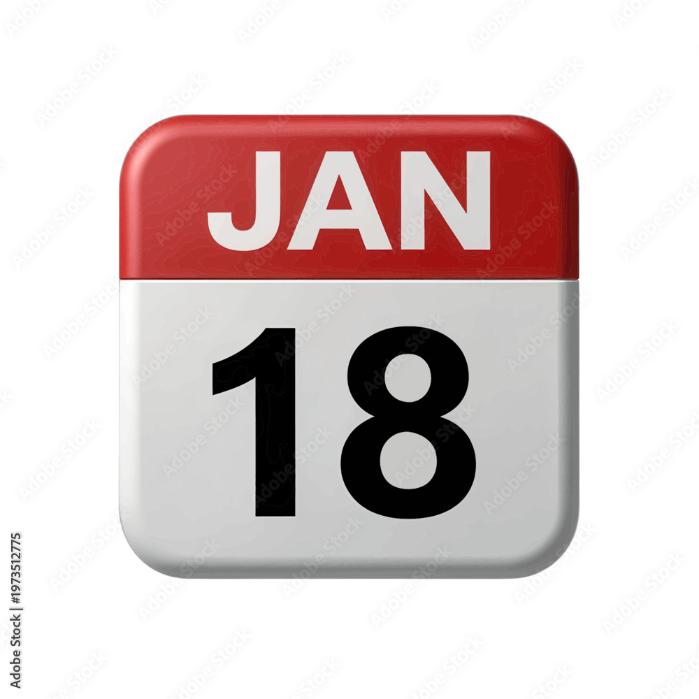 Fototapeta premium January 18 Calendar Date 3D Icon