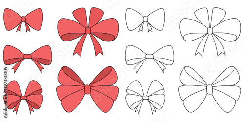 Hand-drawn cartoon and doodle set of tied bows on a white background.