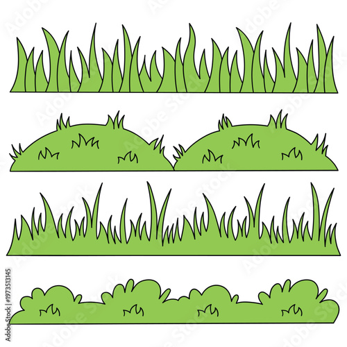 Hand-drawn cartoon set of green grass on a white background.