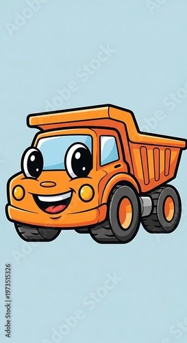 Smiling cartoon dump truck vehicle.