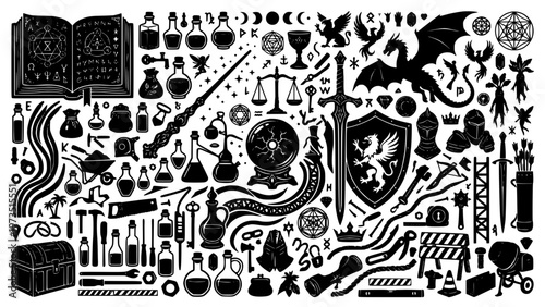 Vektor Fantasy Magic Objects Silhouette Sheet.svg