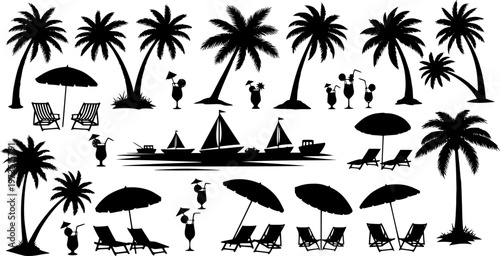 Vector illustration set of silhouette people enjoying summer vacation