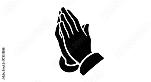 Praying hands, black silhouette, gesture icon, prayer symbol, religious sign