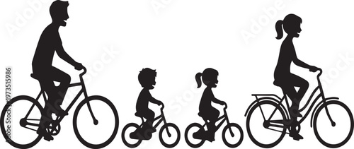 Active Family Riding Bicycles Outdoor Activity Silhouettes
