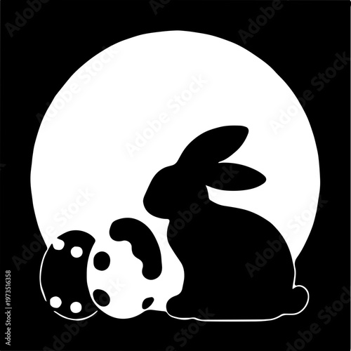 Black vector Silhoutte of a bunny for easter