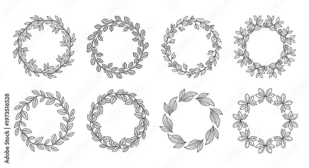 Obraz premium Elegant Botanical Wreath Collection - Decorative Floral Design Elements.